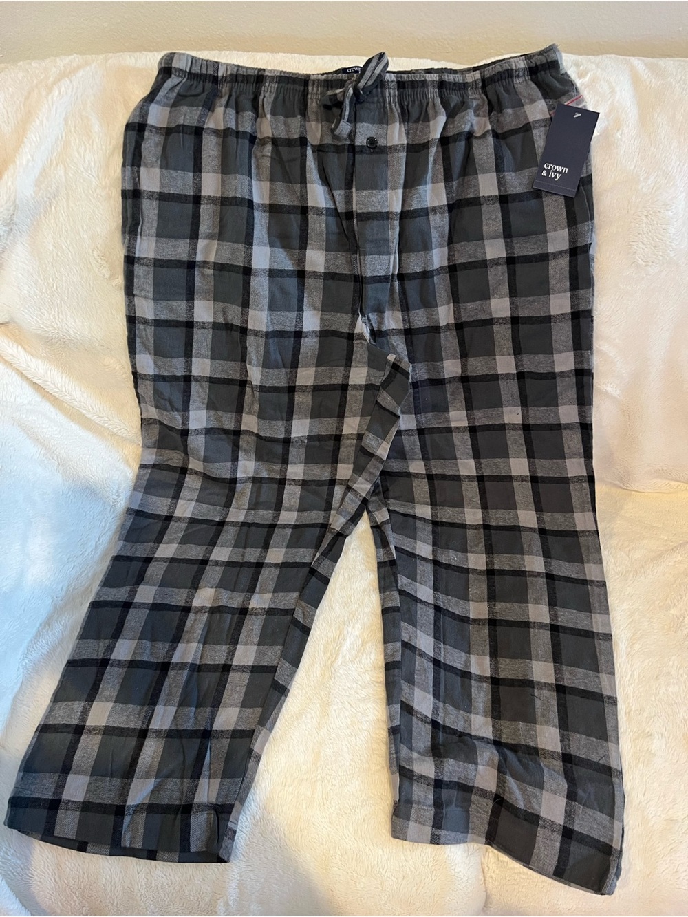 crown & ivy Black and Gray Plaid Mens Lounge Pants